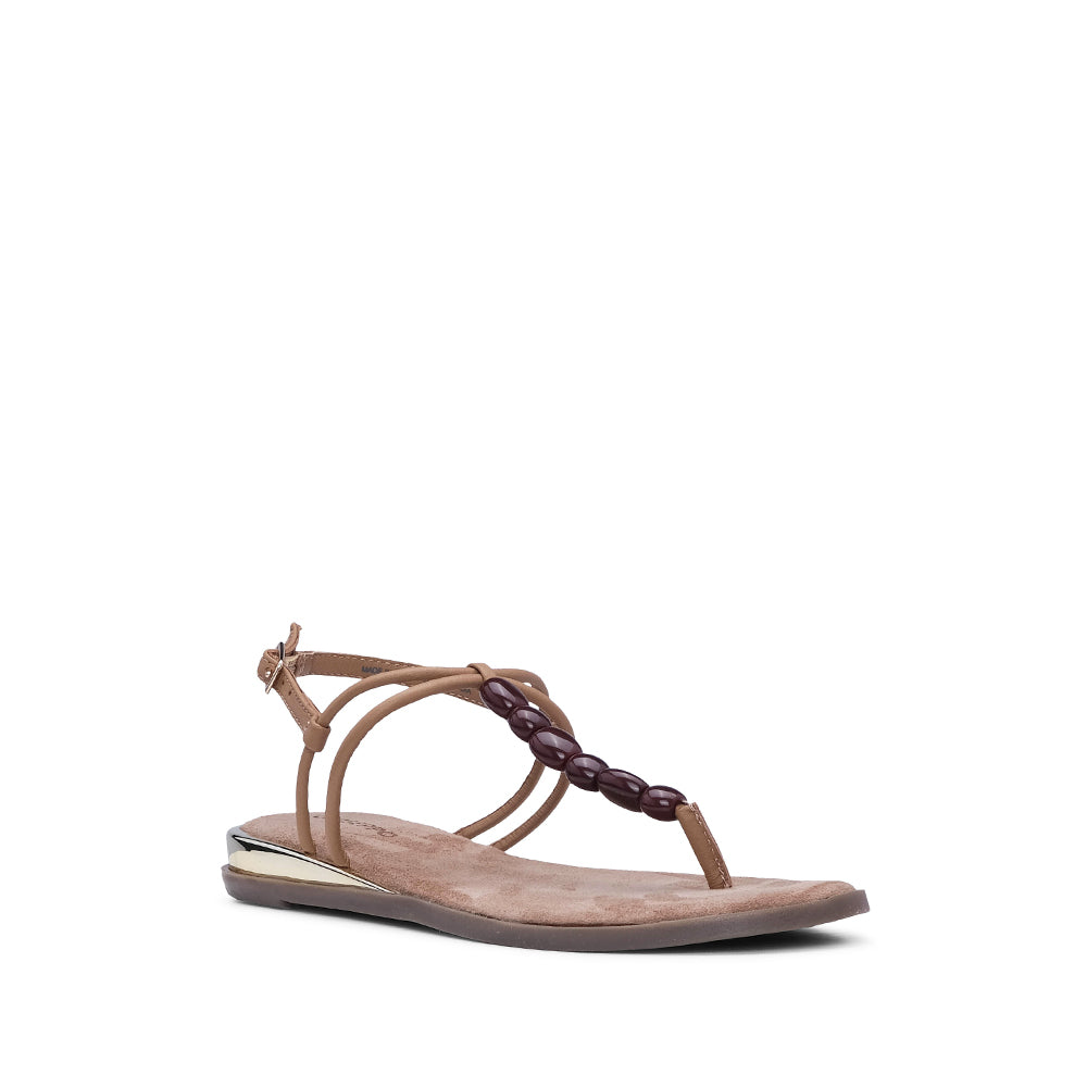Sandália Salto Raso Mulher Camel