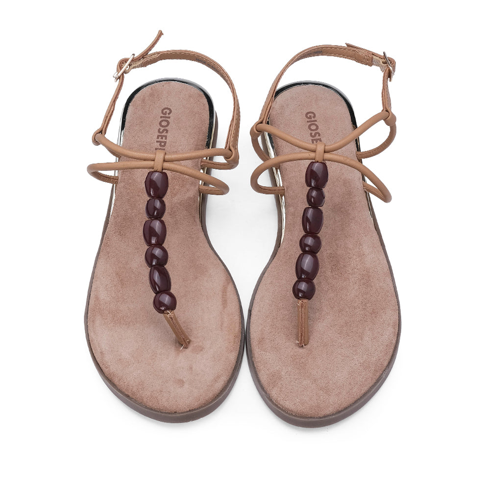 Sandália Salto Raso Mulher Camel