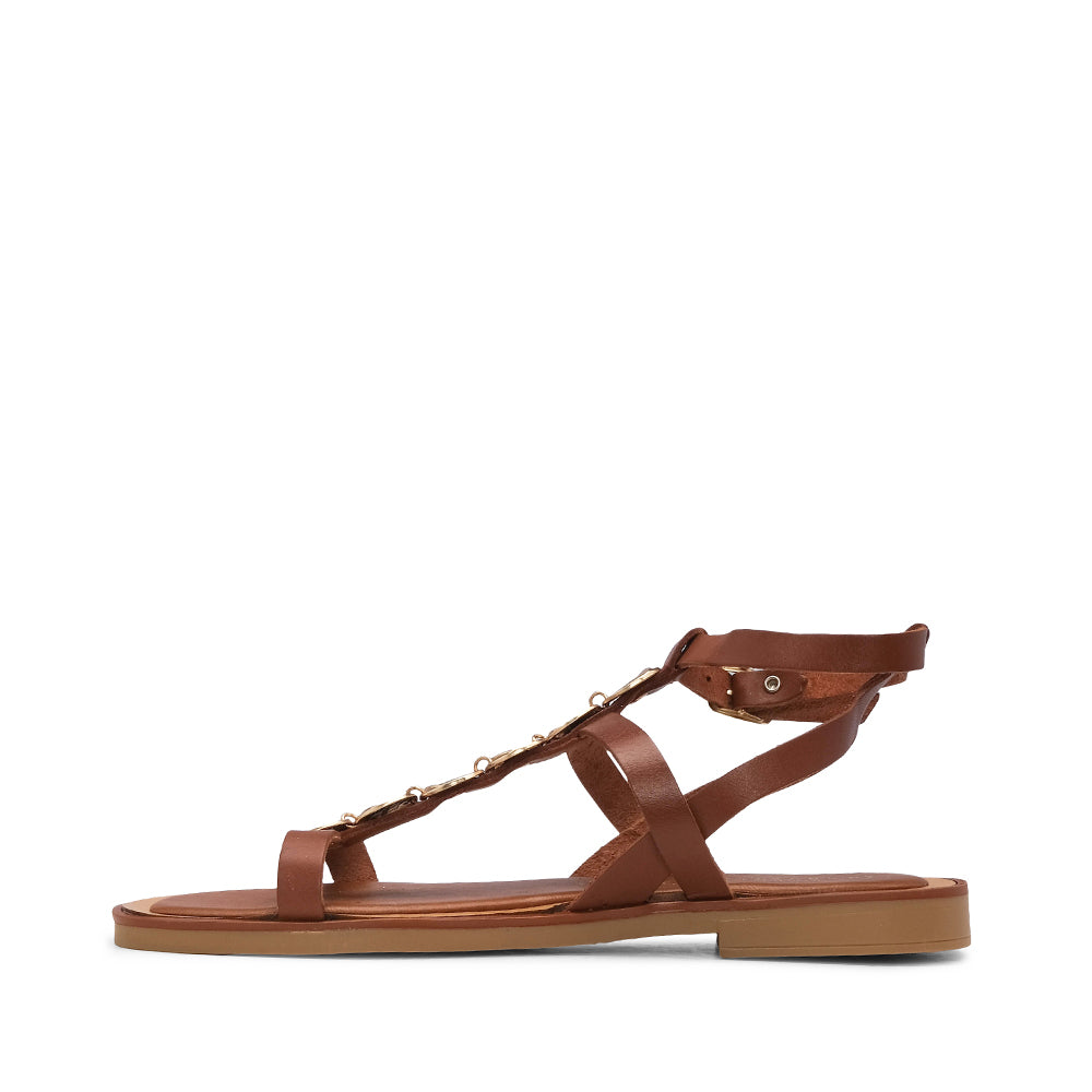Sandália Salto Raso Mulher Pele Camel