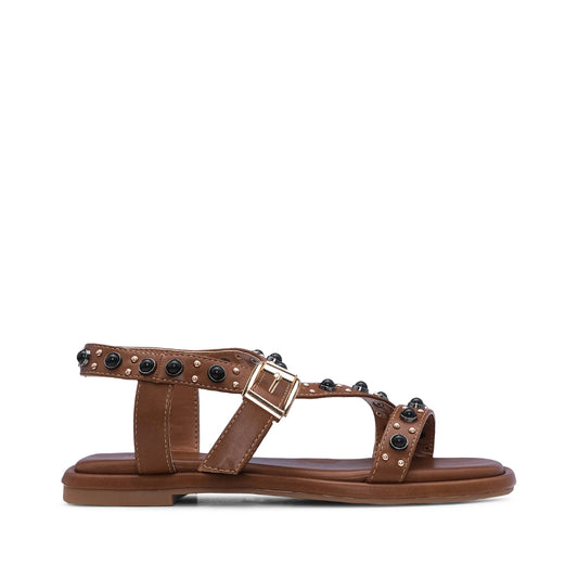 Sandália Salto Raso Mulher Pele  Camel