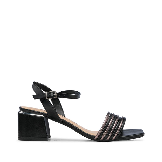 Sandália Salto Médio Mulher Metalizado Preto