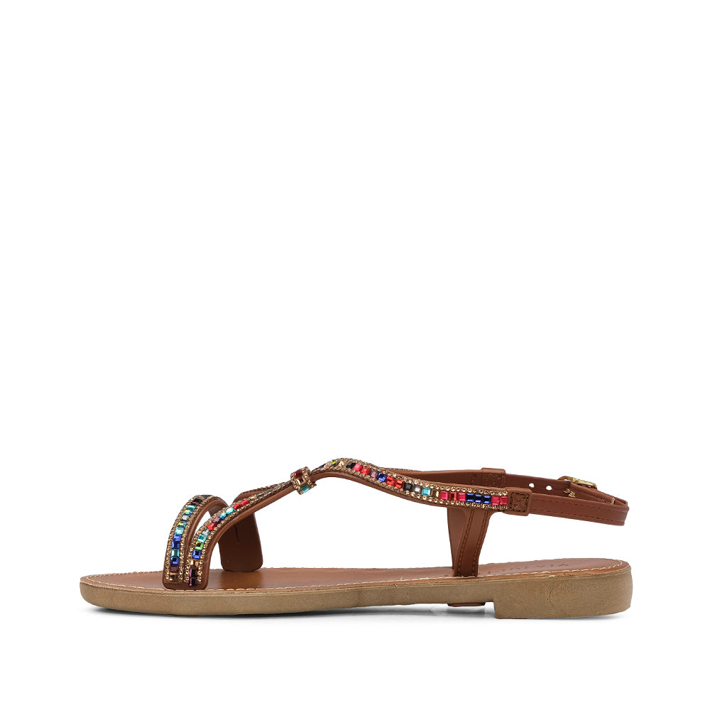 Sandália Salto Raso Mulher Camel