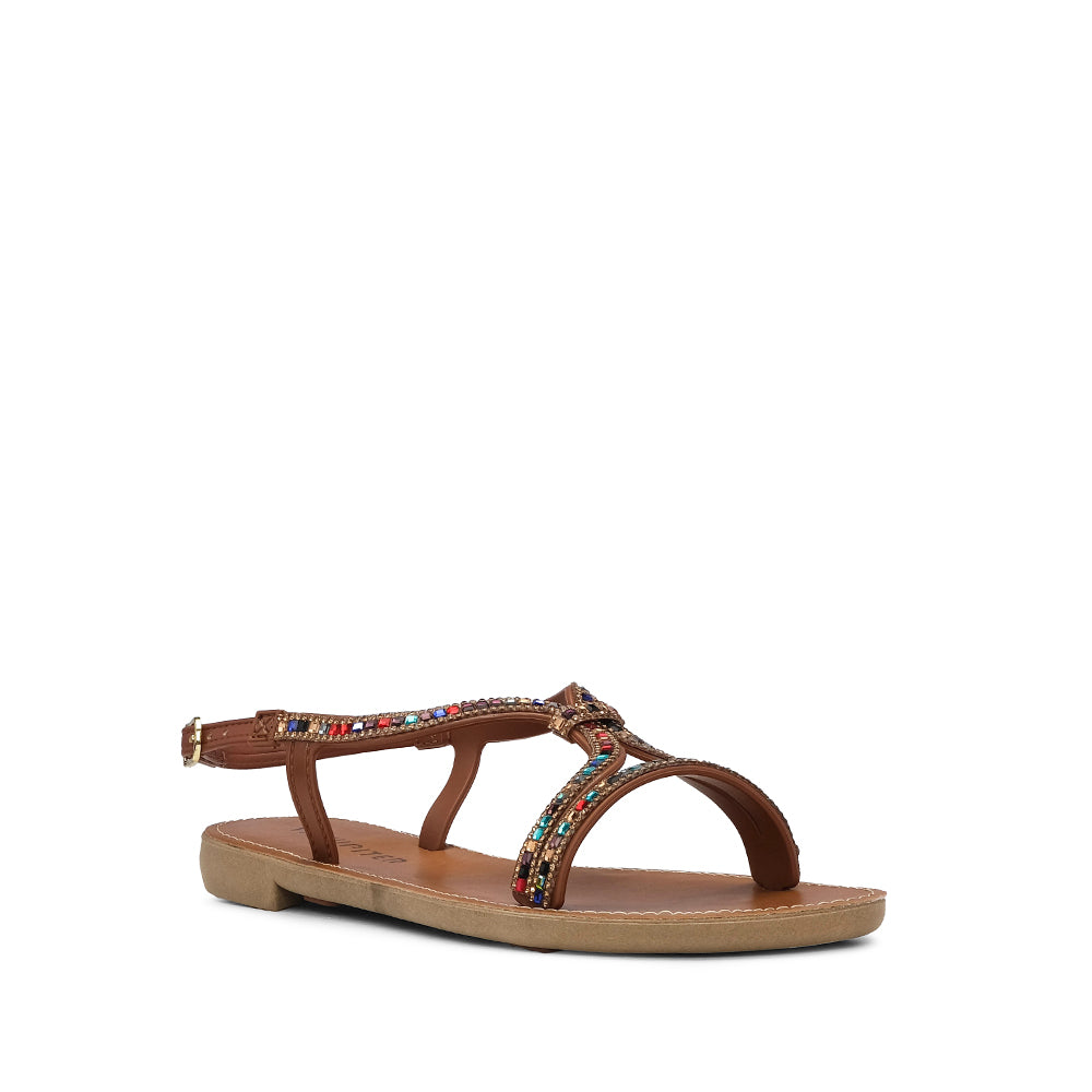 Sandália Salto Raso Mulher Camel