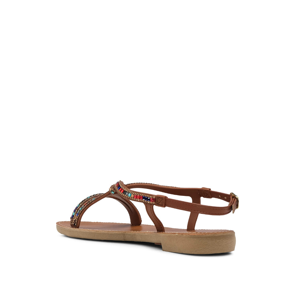 Sandália Salto Raso Mulher Camel