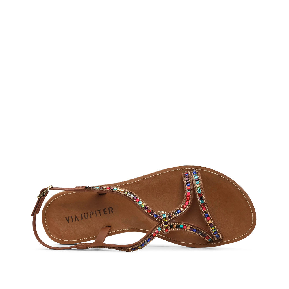 Sandália Salto Raso Mulher Camel