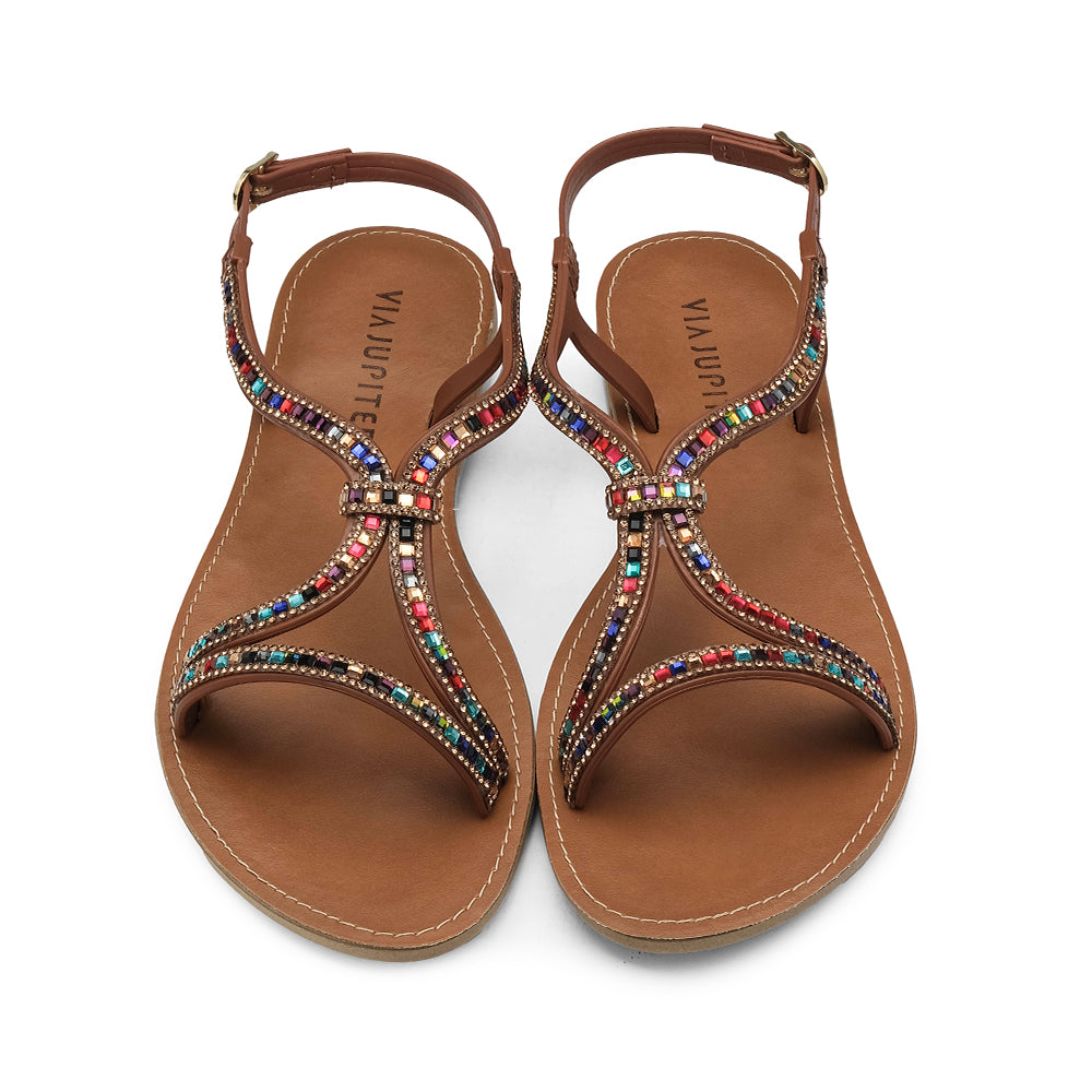 Sandália Salto Raso Mulher Camel