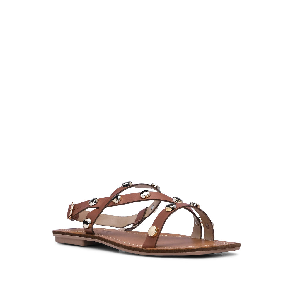 Sandália Salto Raso Mulher Camel