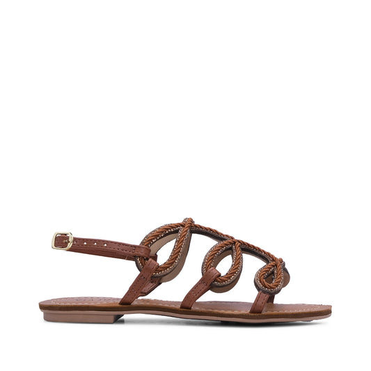 Sandália Salto Raso Mulher Camel