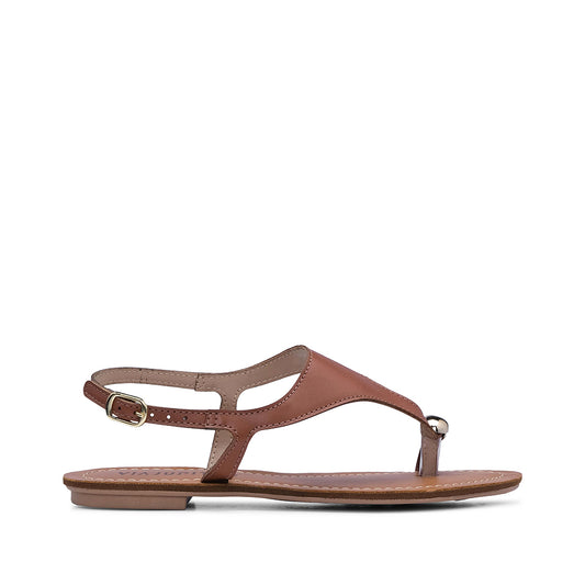 Sandália Salto Raso Mulher Camel