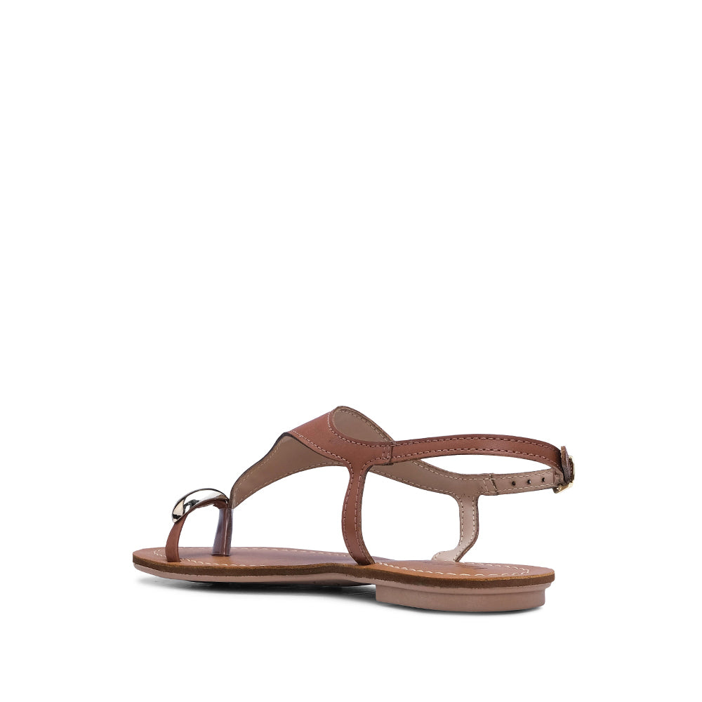Sandália Salto Raso Mulher Camel