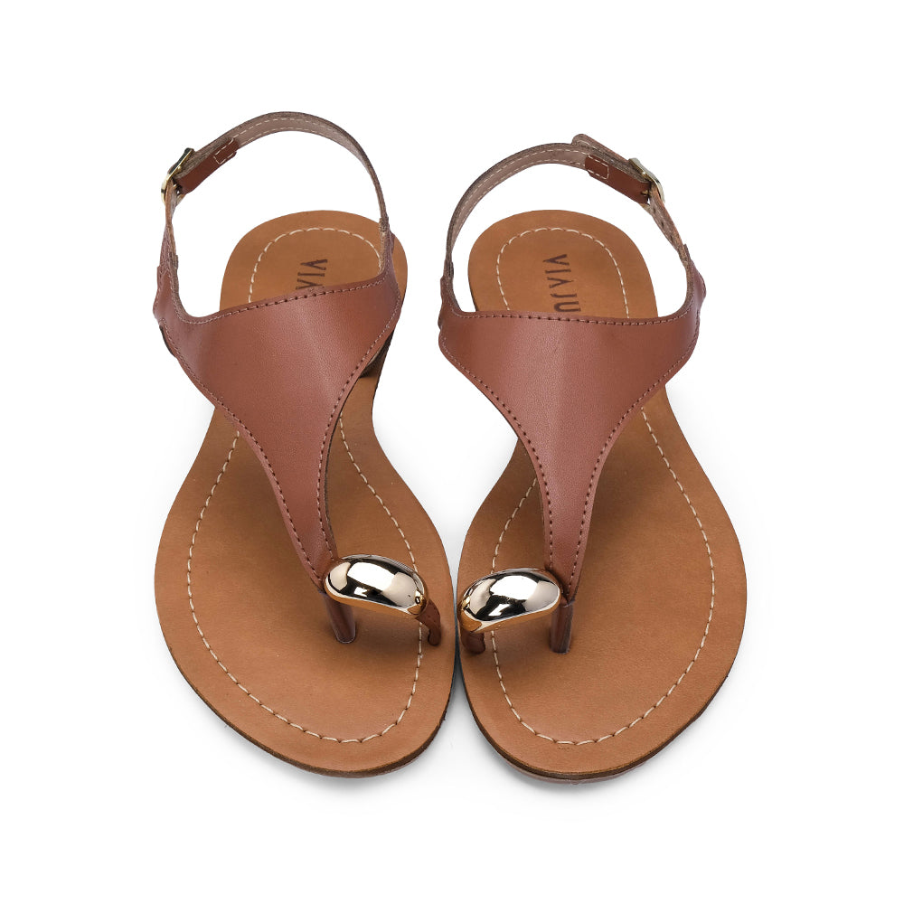 Sandália Salto Raso Mulher Camel