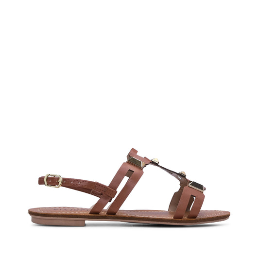 Sandália Salto Raso Mulher Camel