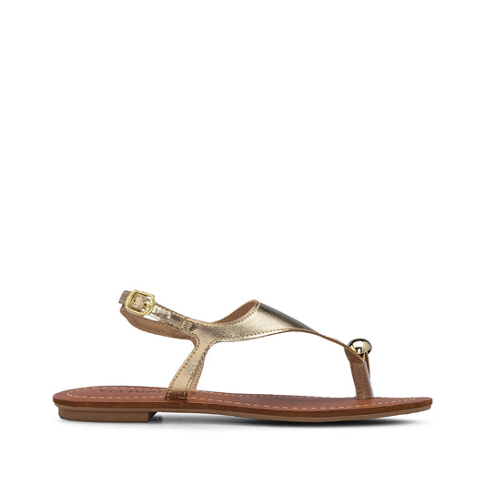 Sandália Salto Raso Mulher Metalizado Champagne
