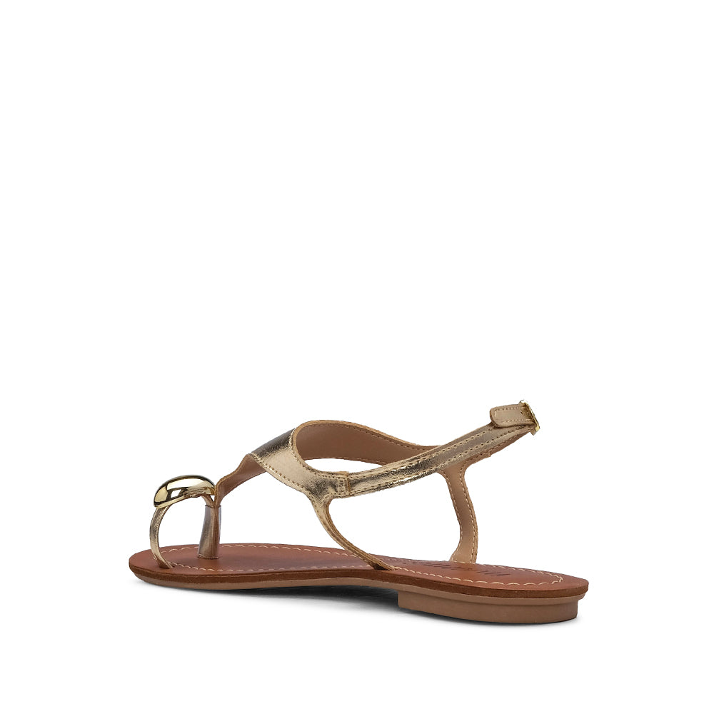 Sandália Salto Raso Mulher Metalizado Champagne