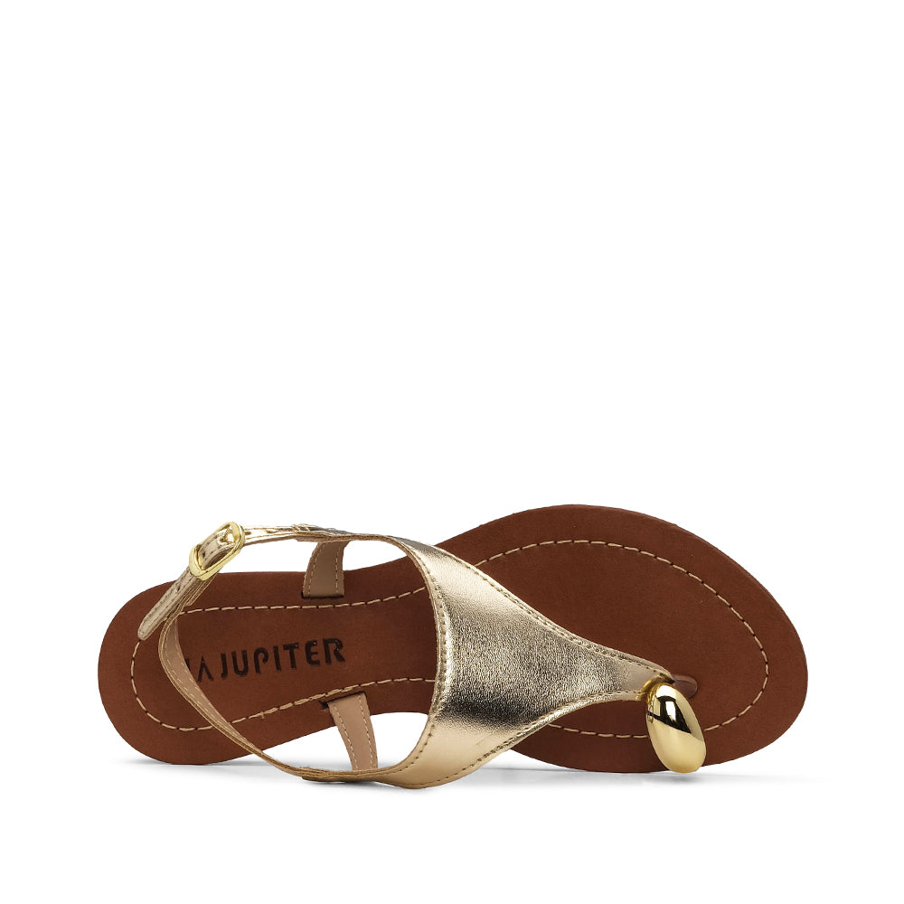 Sandália Salto Raso Mulher Metalizado Champagne