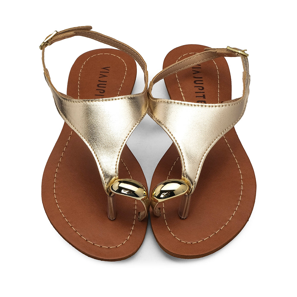 Sandália Salto Raso Mulher Metalizado Champagne