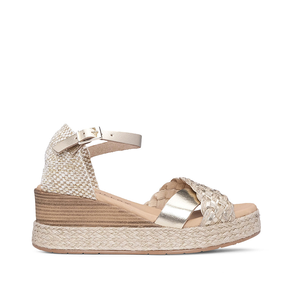 Sandália Salto Cunha Mulher Pele Dourado