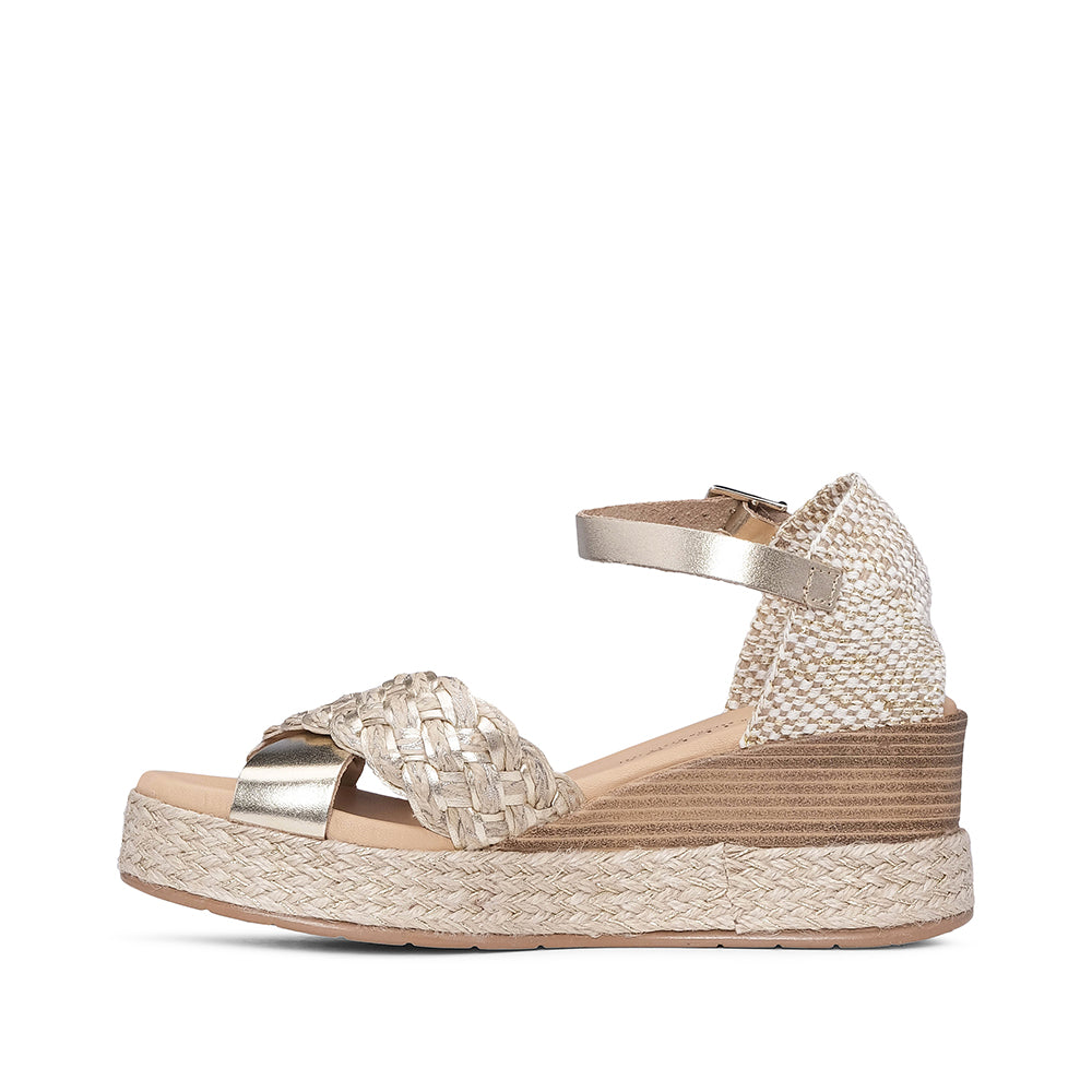 Sandália Salto Cunha Mulher Pele Dourado