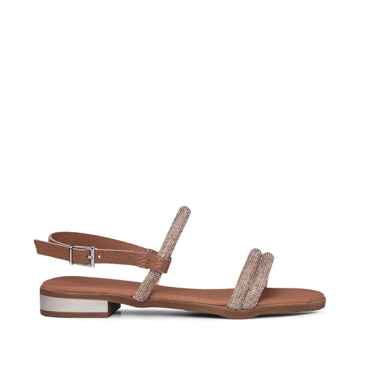 Sandália Salto Raso Mulher Pele Sintética Camel