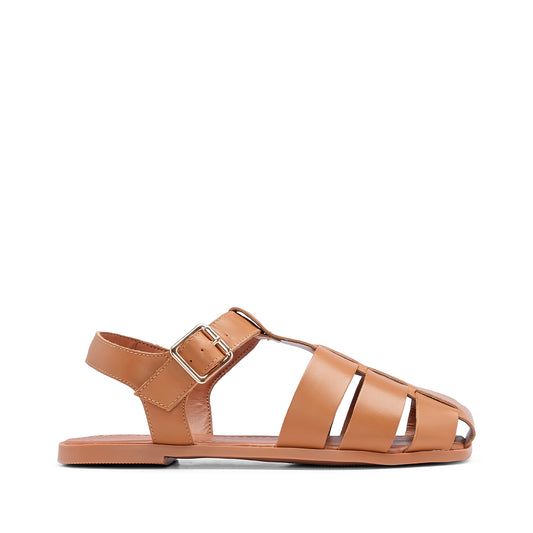 Sandália Salto Raso Mulher Pele Camel