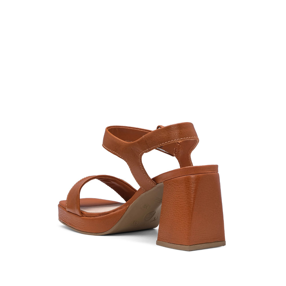 Sandália Salto Médio Mulher Pele Camel