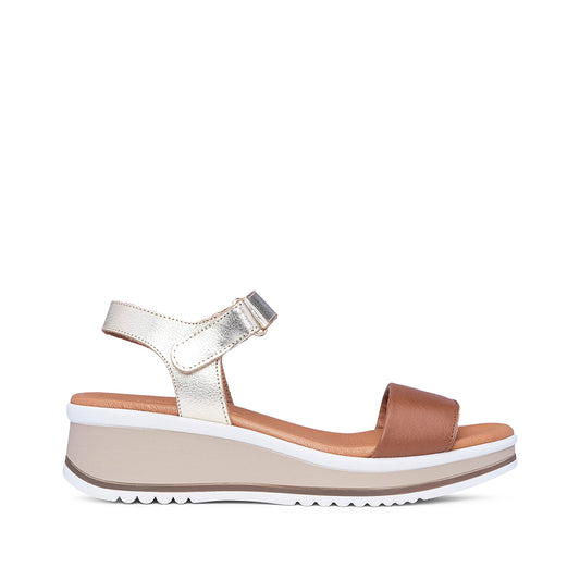 Sandália Salto Cunha Mulher Pele Camel