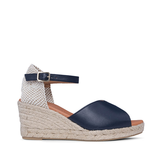 Sandália Salto Cunha Mulher Pele Sintética Azul Marinho