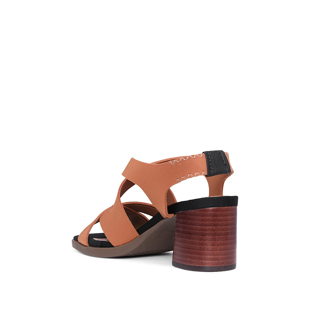 Sandália Salto Médio Mulher Têxtil Camel