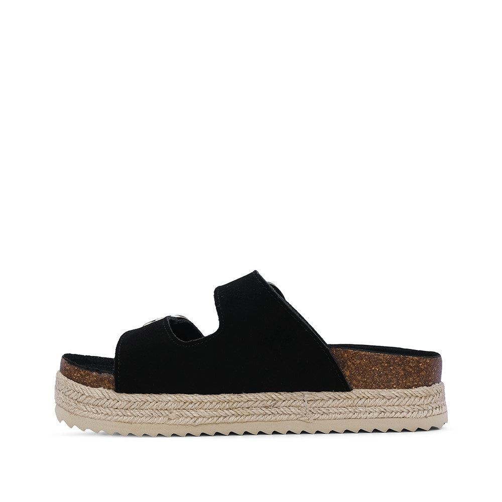 Chinelo Casual Mulher Com Sola em Ráfia Preto