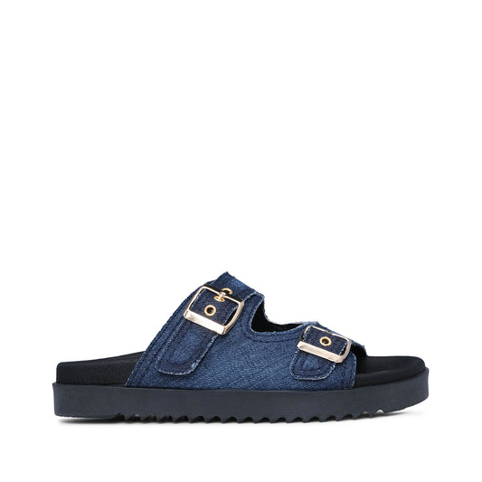 Chinelo Salto Raso Mulher Têxtil Jeans