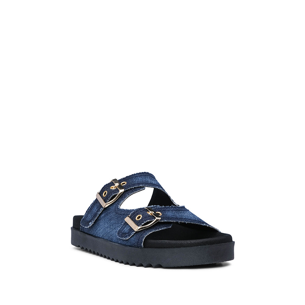 Chinelo Salto Raso Mulher Têxtil Jeans