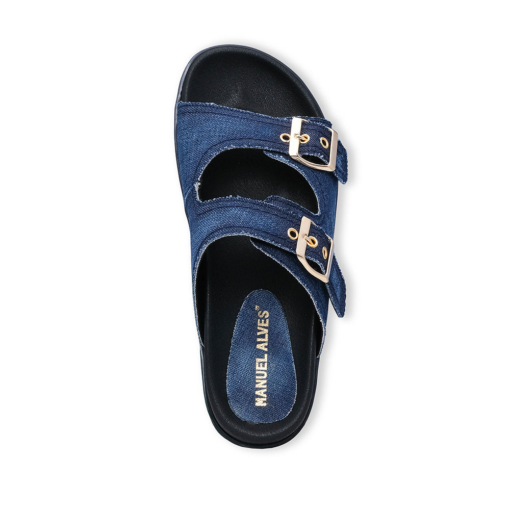 Chinelo Salto Raso Mulher Têxtil Jeans