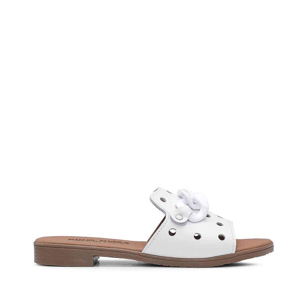 Chinelo Casual Mulher Com Aplicação Metálica Branco