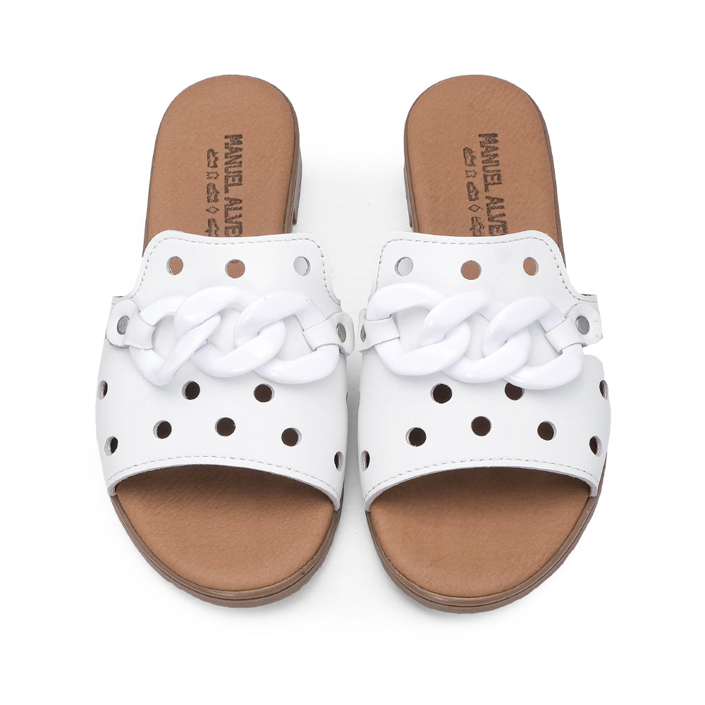 Chinelo Casual Mulher Com Aplicação Metálica Branco
