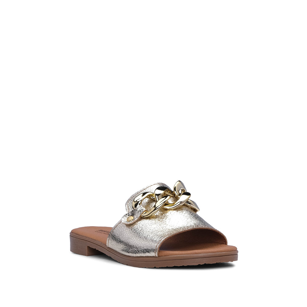 Chinelo Casual Mulher Com Aplicação Metálica Dourado