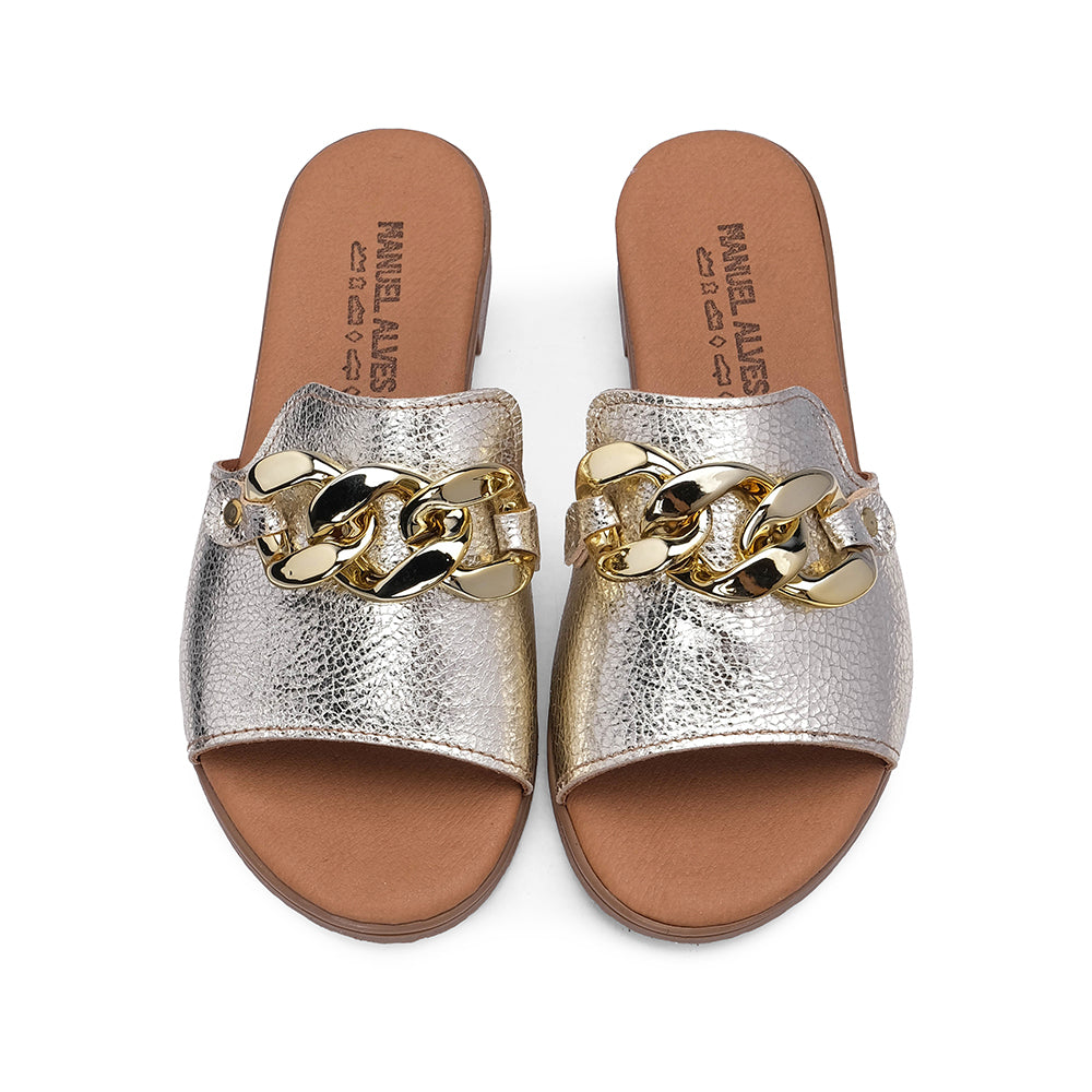 Chinelo Casual Mulher Com Aplicação Metálica Dourado
