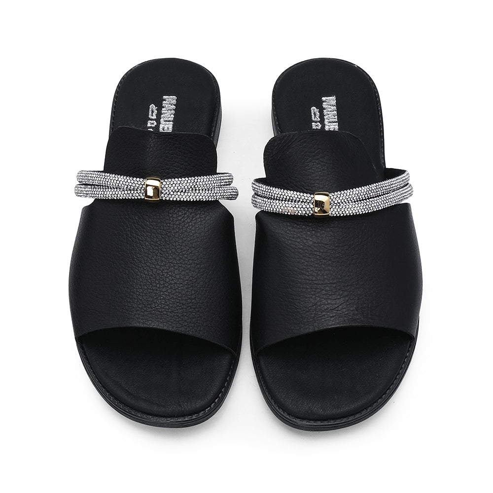 Chinelo Com Glitter Casual Mulher Pele Preto