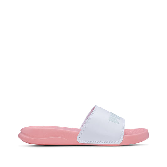 Chinelo Salto Raso Mulher Pele Sintética Branco E Rosa