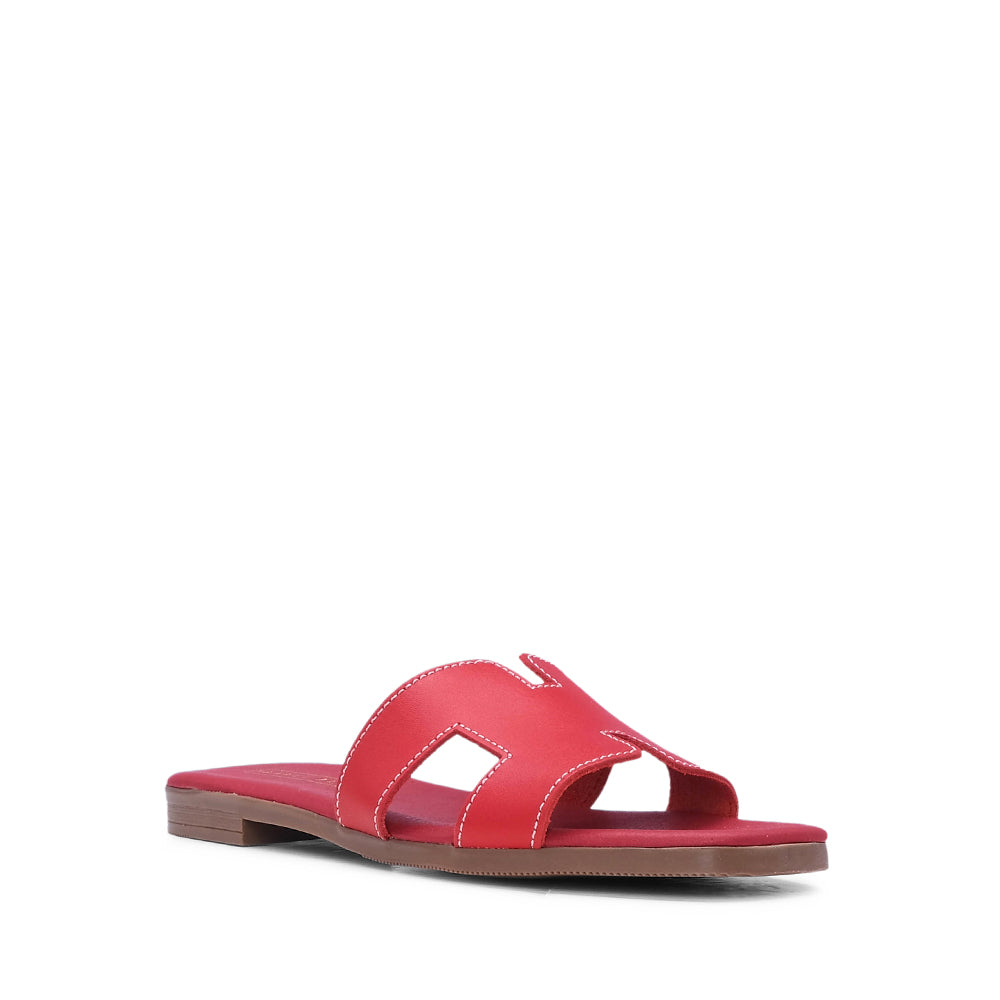 Chinelo Salto Raso Mulher Pele Vermelho