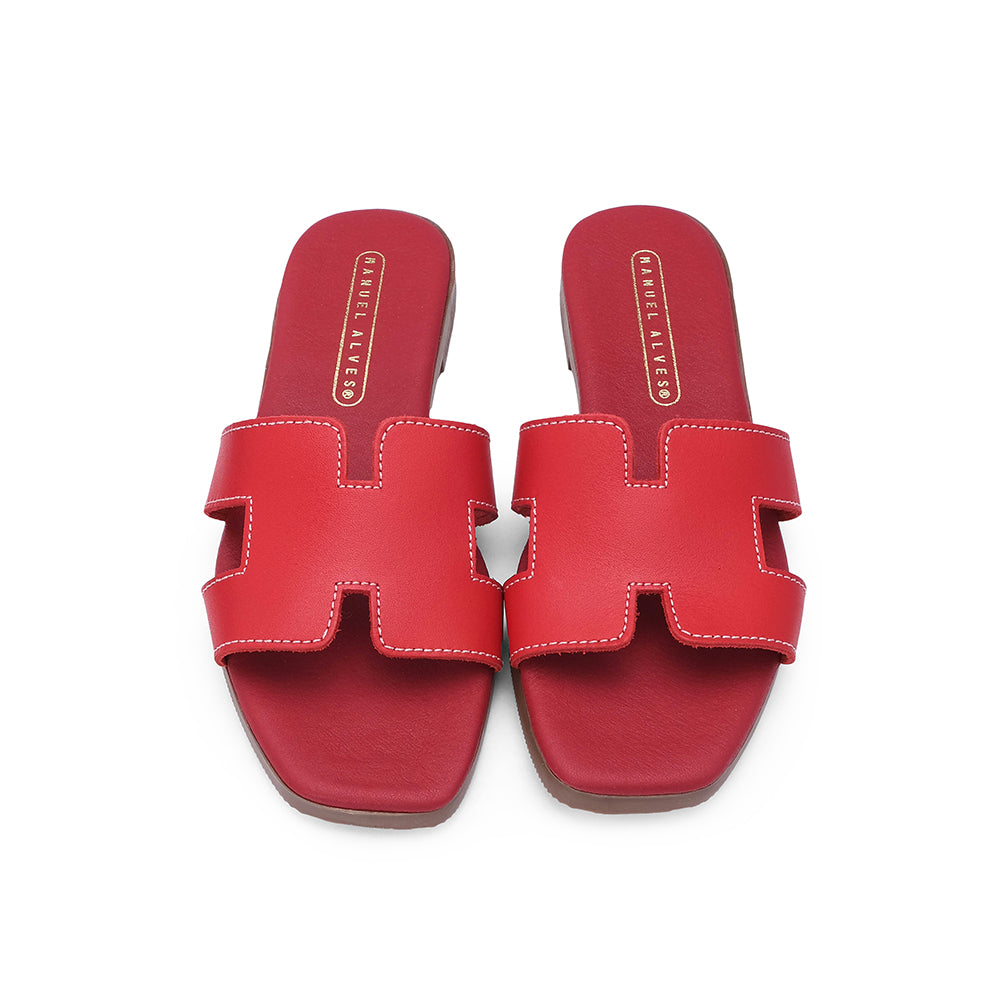 Chinelo Salto Raso Mulher Pele Vermelho