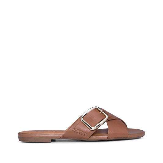 Chinelo Salto Raso Mulher Pele Camel