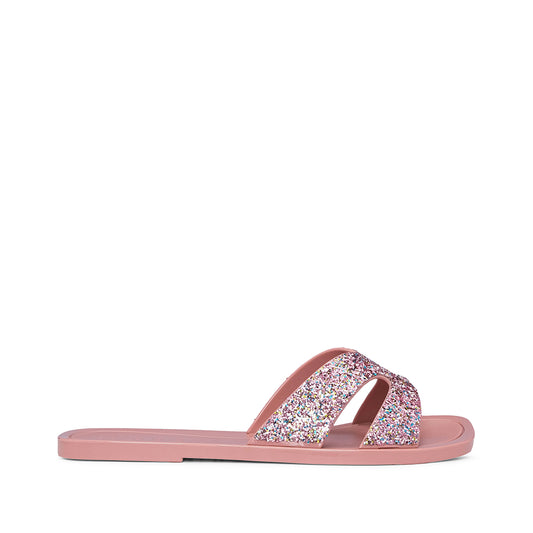 Chinelo Salto Raso Mulher Pele Sintética Rosa
