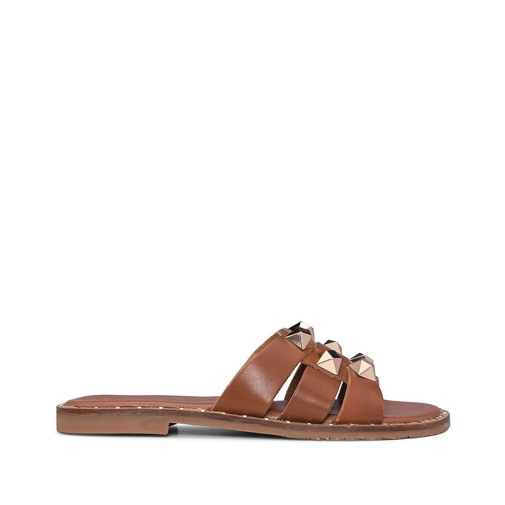 Chinelo Salto Raso Mulher Pele Sintética Camel