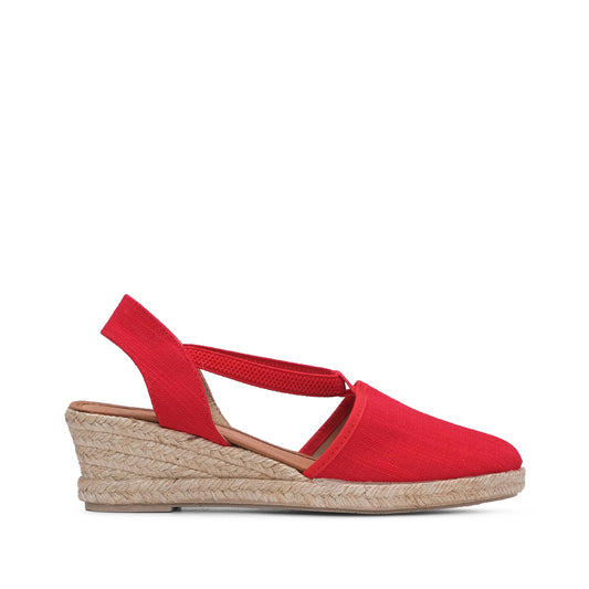 Sapato Salto Cunha Mulher Têxtil Vermelho