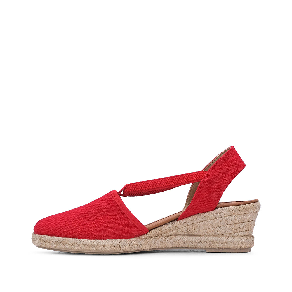 Sapato Salto Cunha Mulher Têxtil Vermelho