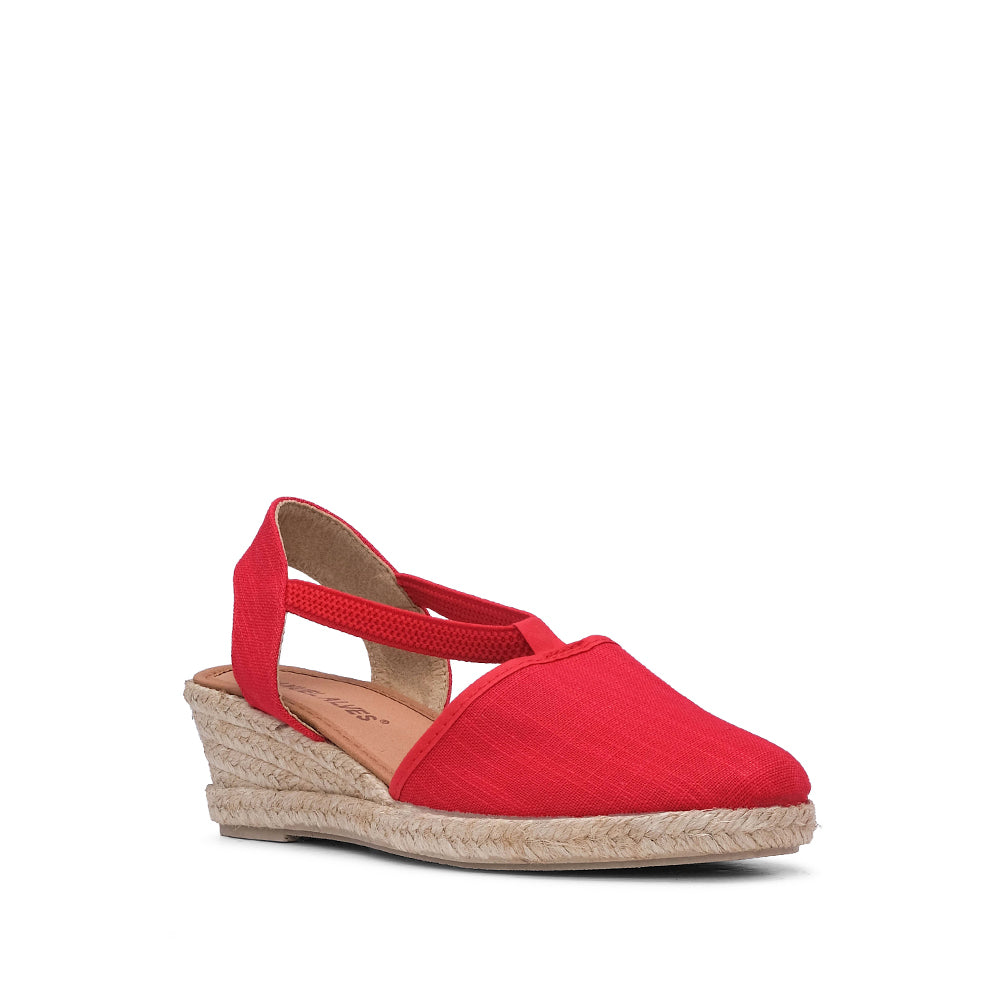 Sapato Salto Cunha Mulher Têxtil Vermelho