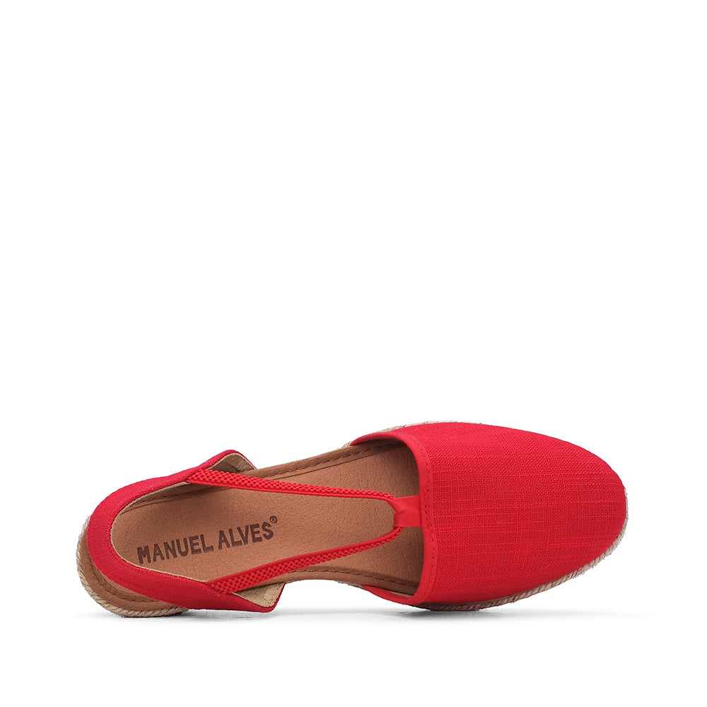 Sapato Salto Cunha Mulher Têxtil Vermelho