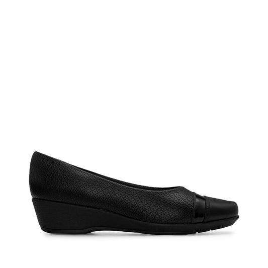 Sapato Salto Cunha Mulher Gravado Preto