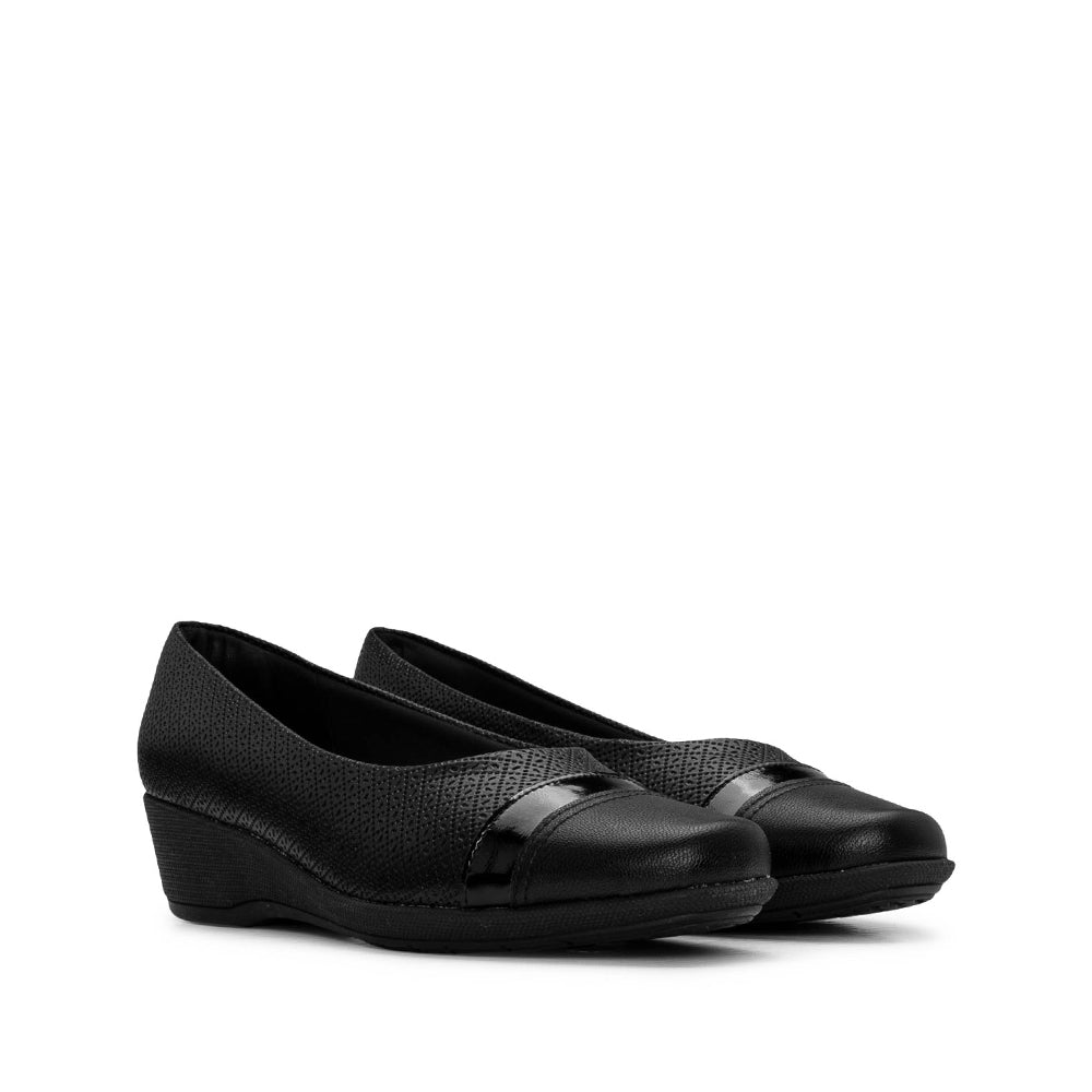Sapato Salto Cunha Mulher Gravado Preto