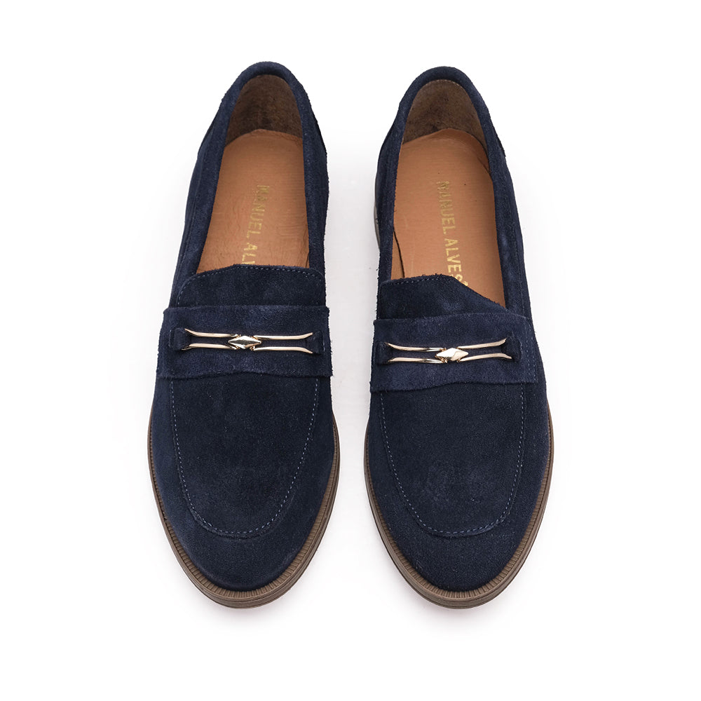 Sapato Mocassim Mulher Camurça Azul Marinho